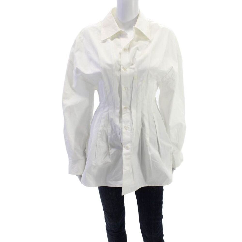 Colville Women Tunic Button-Up White Cotton Collared Long Sleeve Size 40